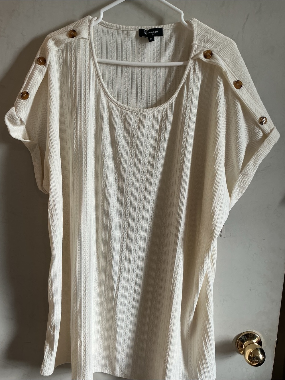 Button-Shoulder Ivory Tunic Top
